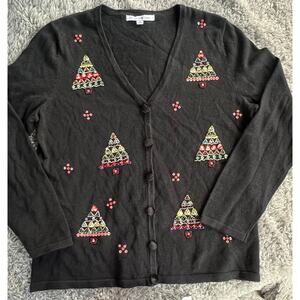 Vintage Christmas Cardigan sweater, embroidered sequins, beaded trees S